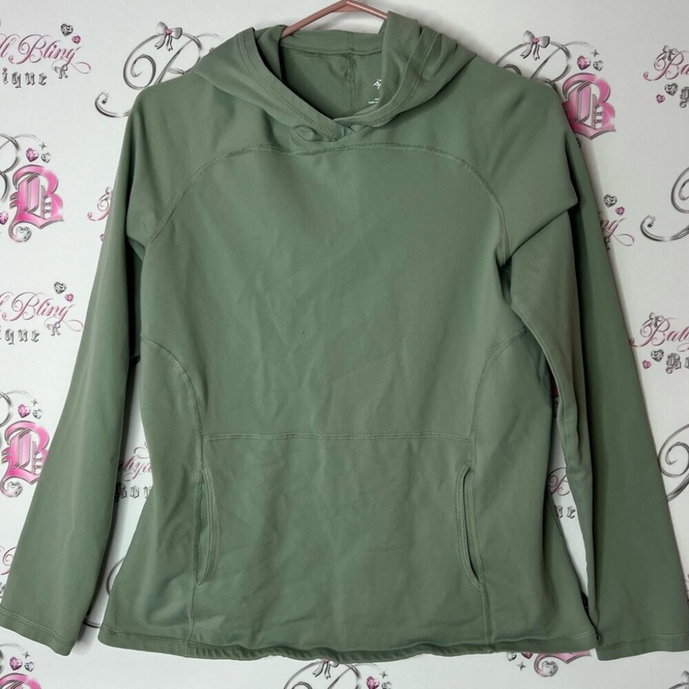 Prana sweater hoodie pull over stretchy olive Green Hooded Sweatshirt